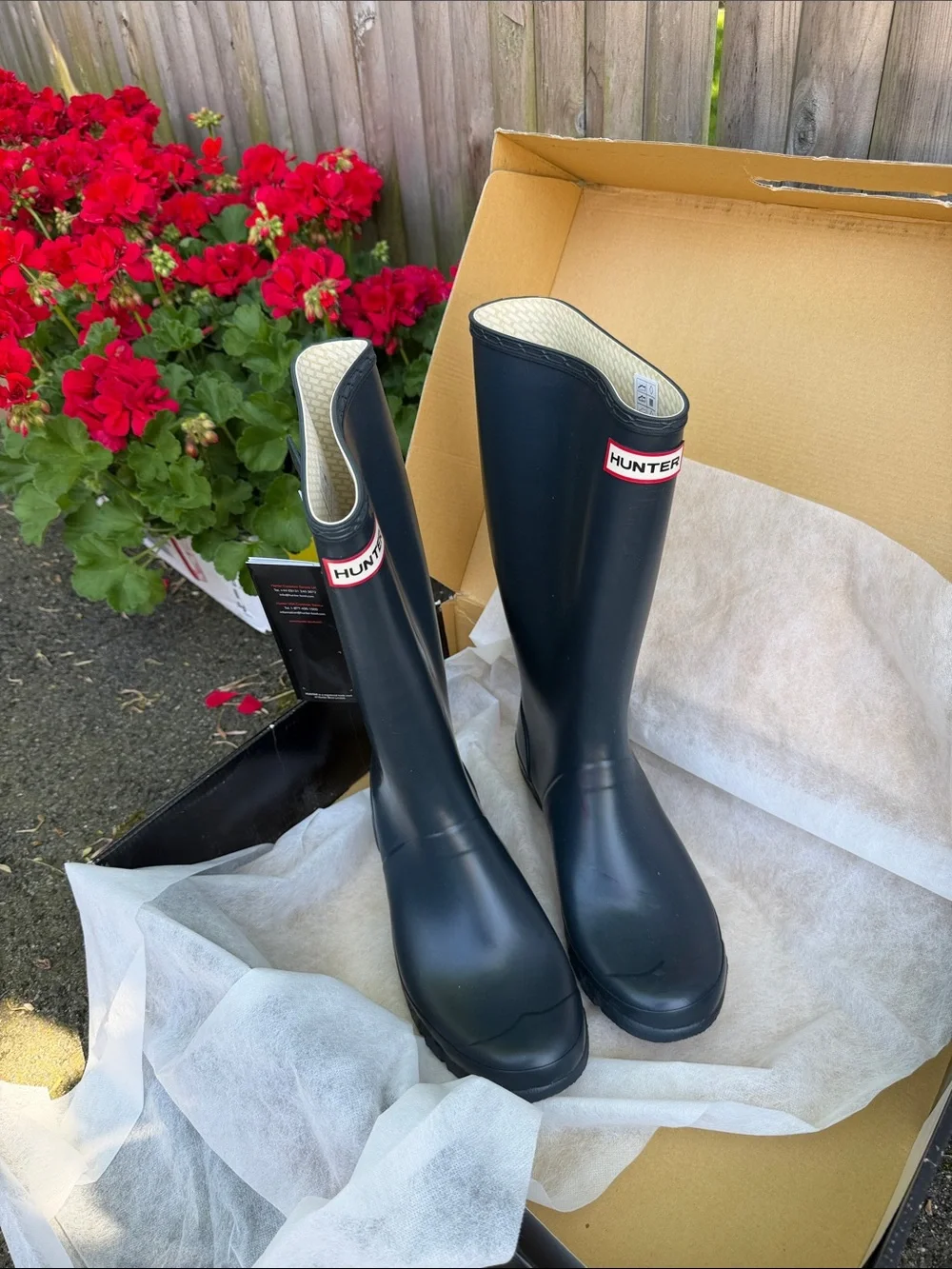 Hunter Navy Boot with Red Logo Accent